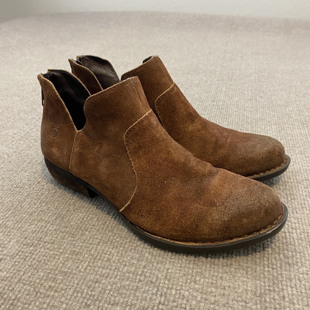 Born Booties Womens Size 6 Brown Suede Ankle Zip Block Heel Boho Western